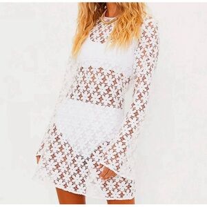 New! BEACH RIOT Goldie Lace Long Sleeve Cotton Blend Cover Up Dress